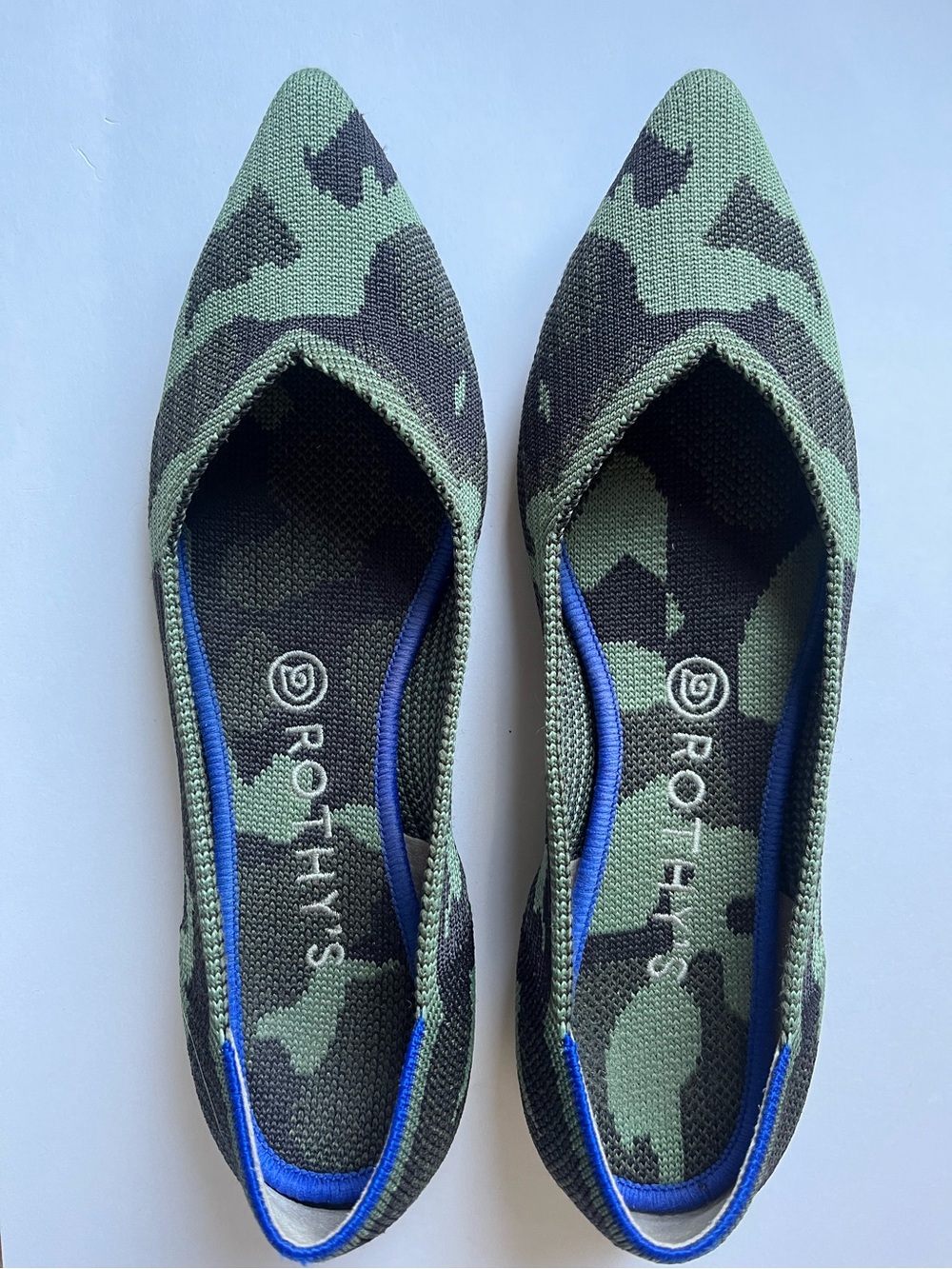 Rothy's Green and Black Camo Pointed-Toe Flats 8.5W